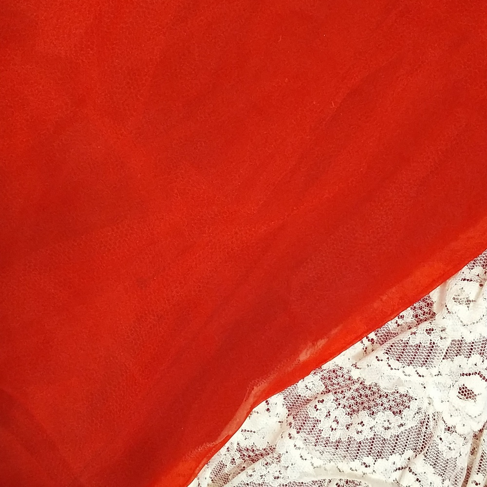 50s 60s Vintage Formal Gown Bright Red Cream Lace Fem Gone With The Wind Style - Picture 12 of 16